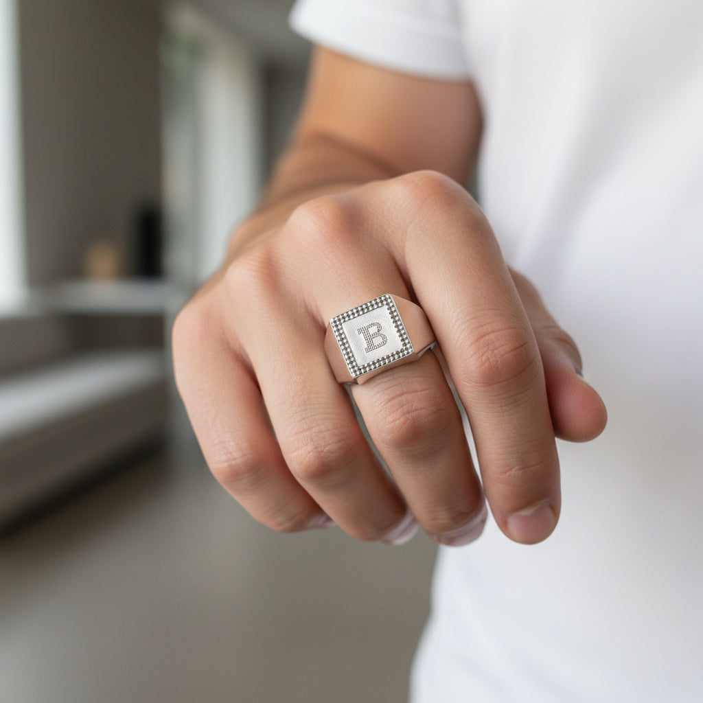 Initial Signet Ring "B" - White Gold