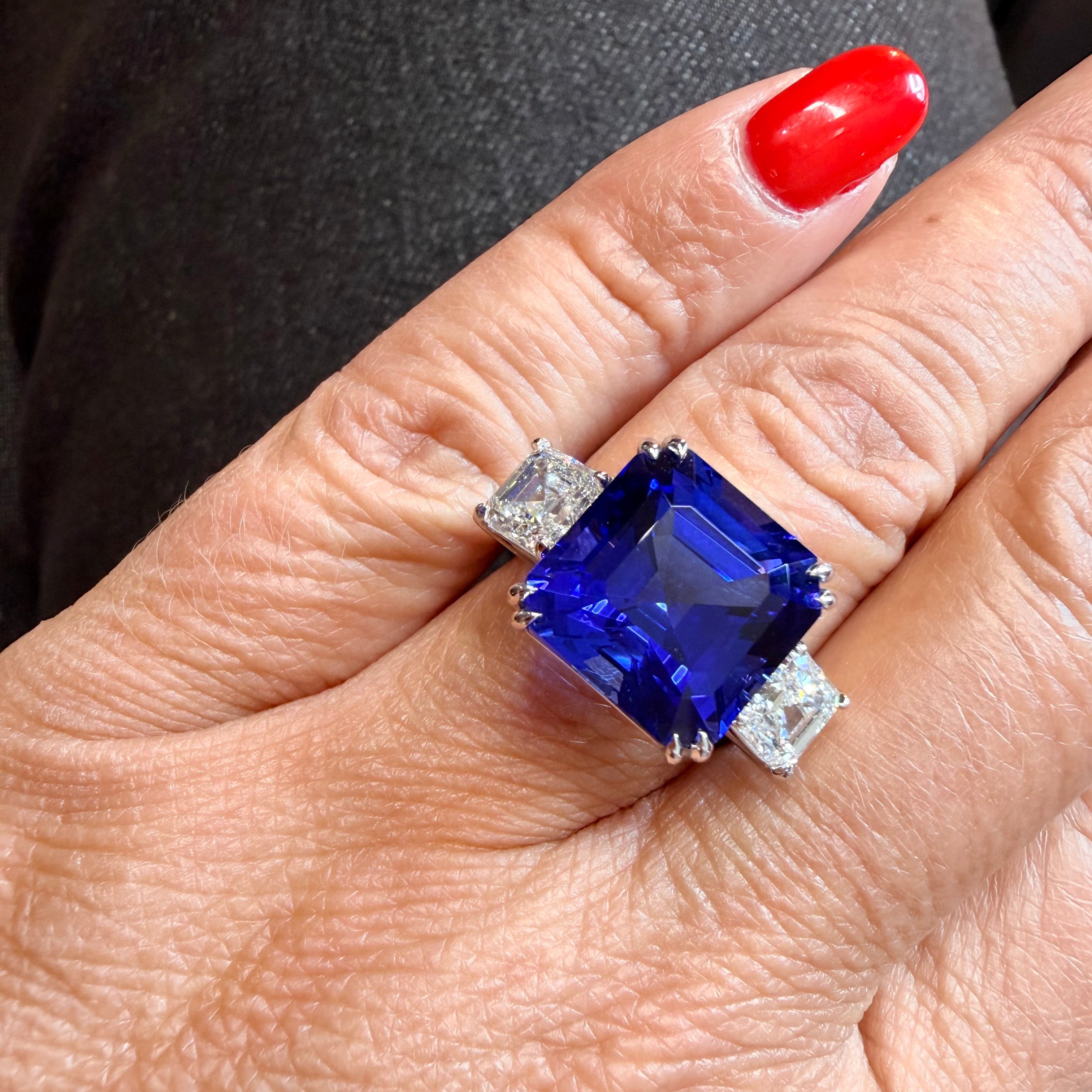 Bague Tanzanite 11,92 carats et Diamants - Certificat ALGT et GIA