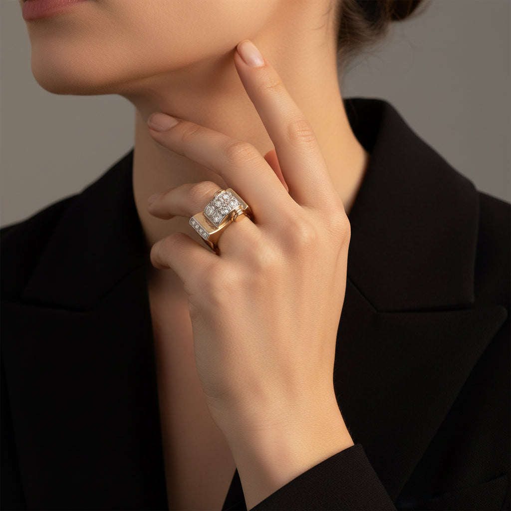 Bague Tank - Or rosé - Diamants 0,75 carat