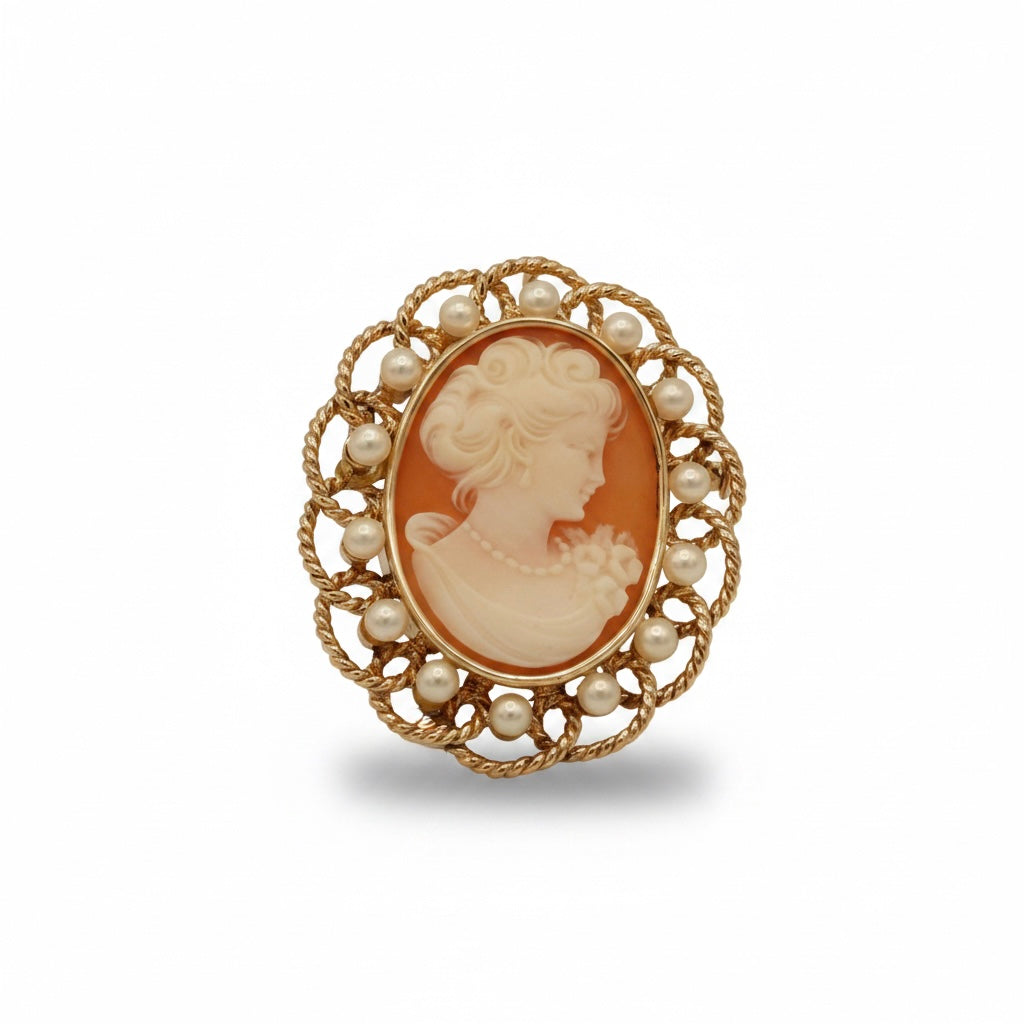 Pendentif Camée - Or Jaune et Perles de culture