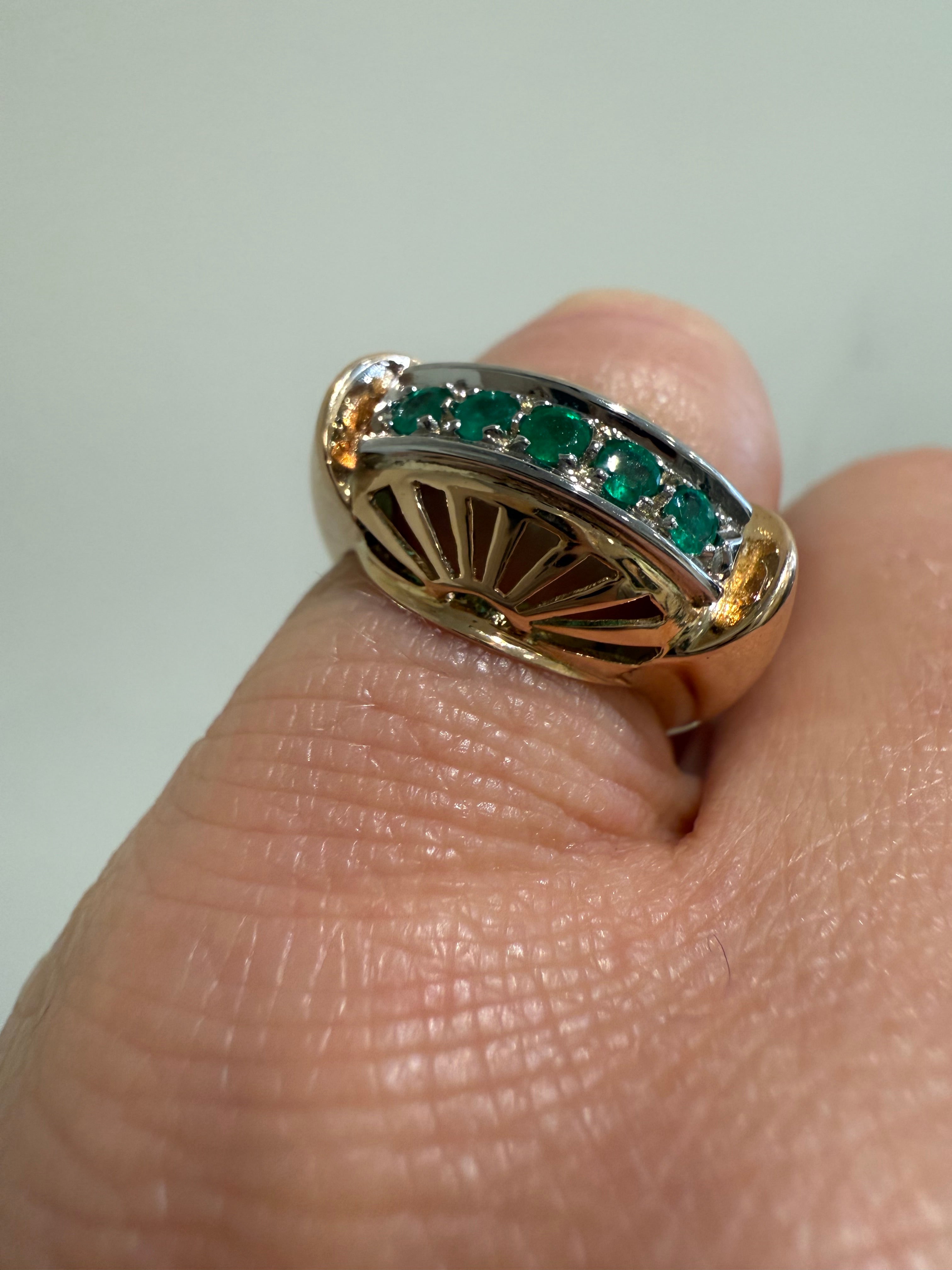 Bague Tank - Or rose et Platine - Émeraudes