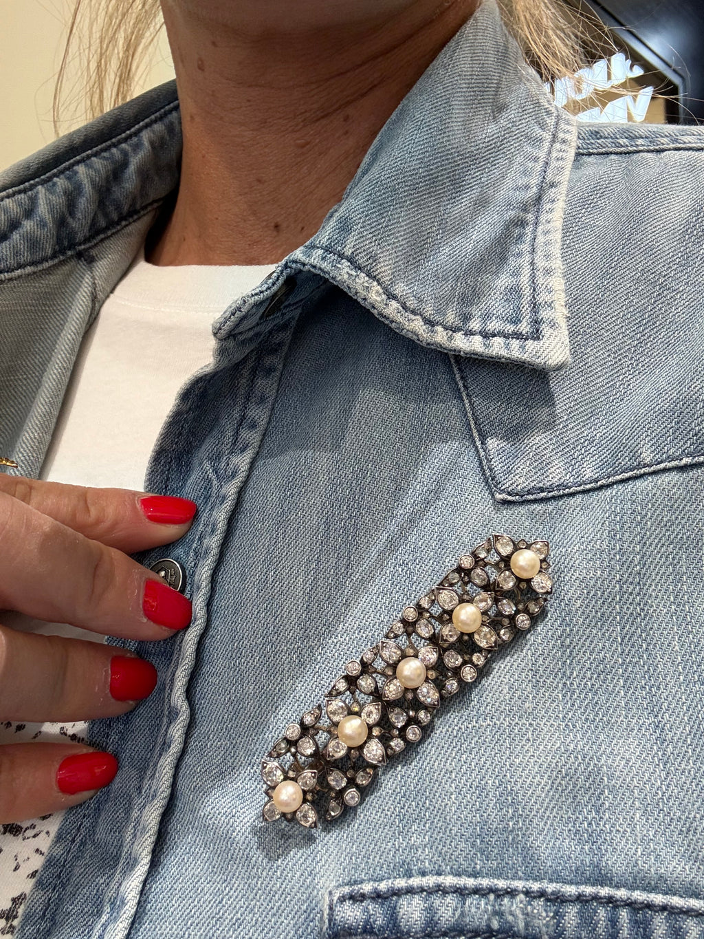 Broche Époque Napoleon III - Diamants et perles de Culture