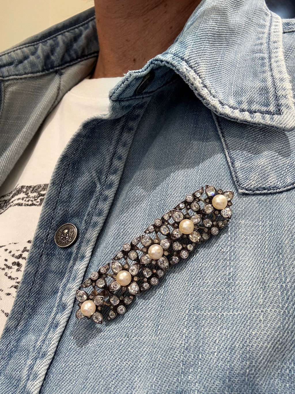 Broche Époque Napoleon III - Diamants et perles de Culture