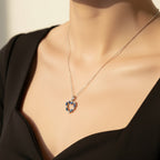 Collier Pendentif Coeur - Or blanc - Saphirs et Diamants