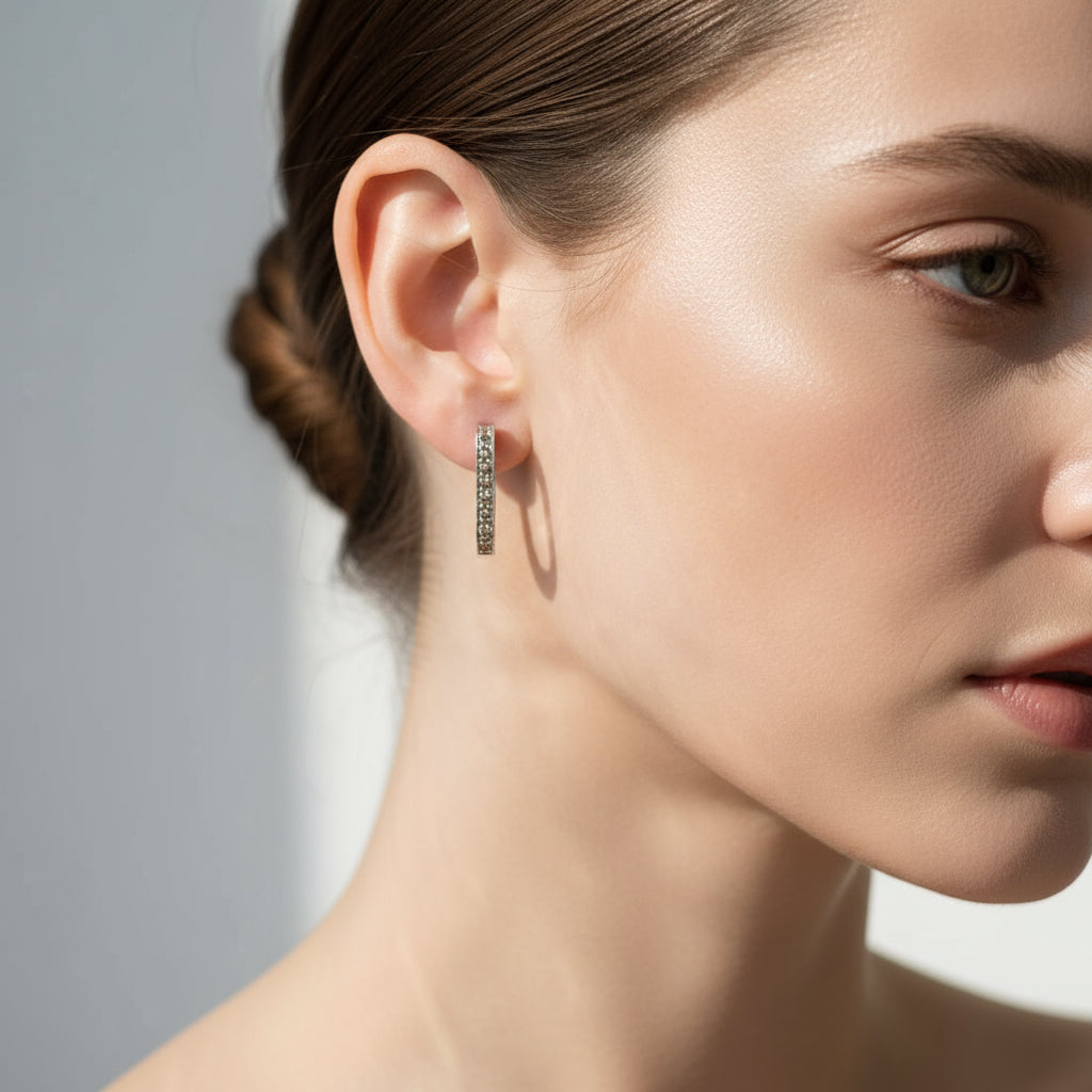 DINH VAN - Boucles d’oreilles Maillon - Moyen Modèle - Or blanc et Diamants