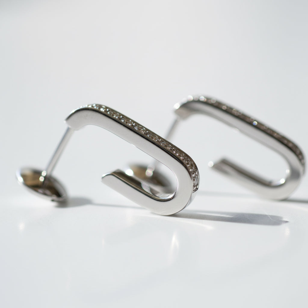 DINH VAN - Boucles d’oreilles Maillon - Moyen Modèle - Or blanc et Diamants