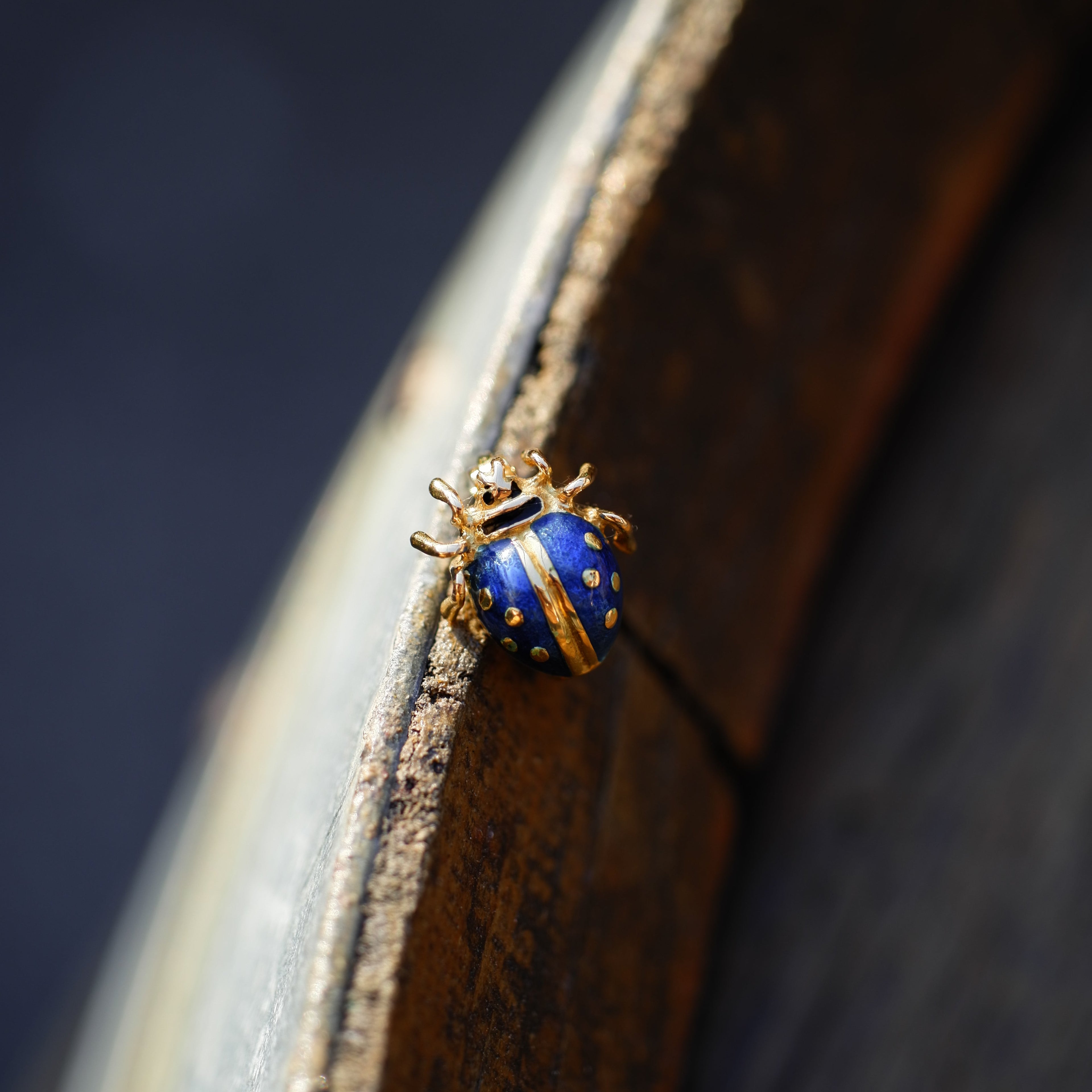 Broche Coccinelle - Or jaune et Émaille bleu