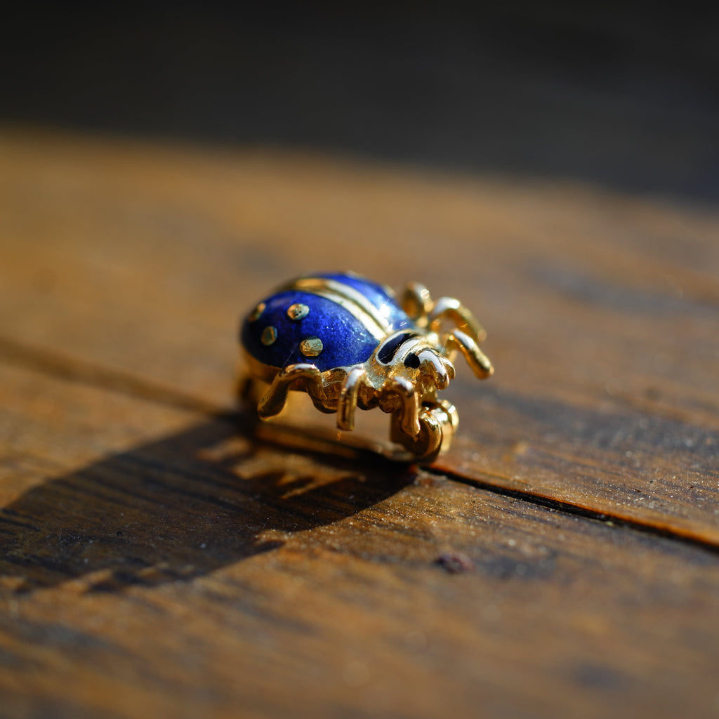 Broche Coccinelle - Or jaune et Émaille bleu
