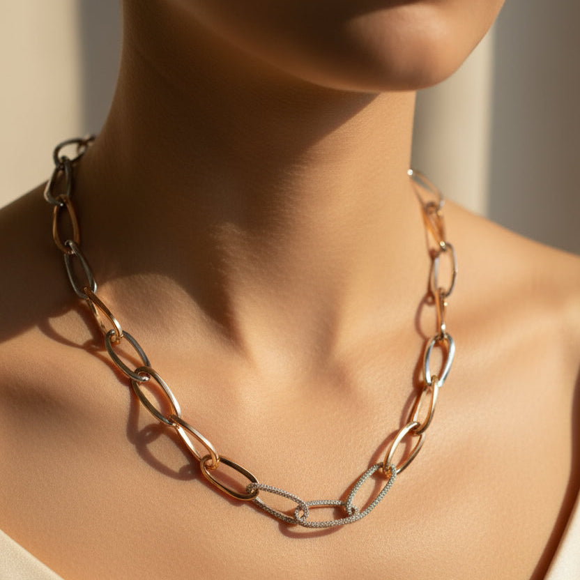 Collier Chaîne d’Ancre - Or blanc, Or rose et Diamants