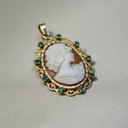 Médaille Pendentif Camée - Or Jaune et Émeraudes