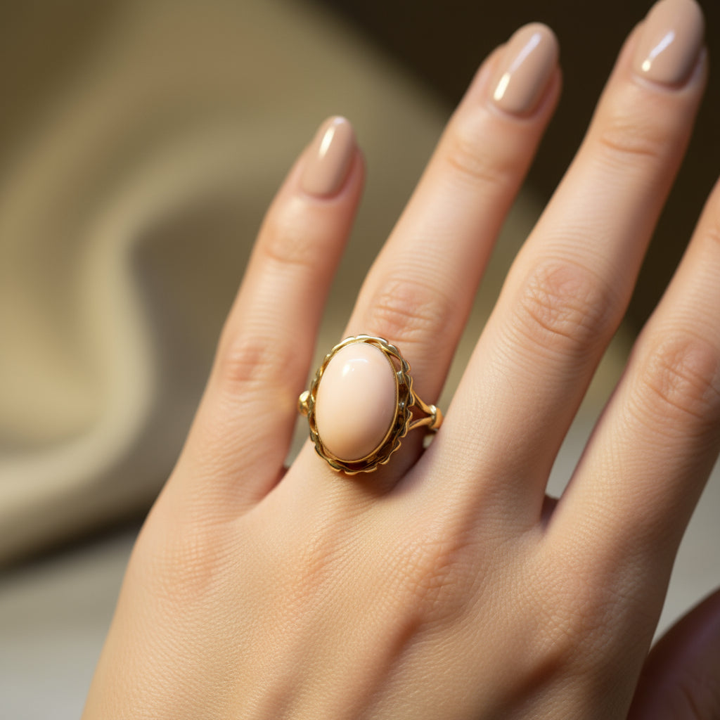 Bague Or jaune - Cabochon Corail