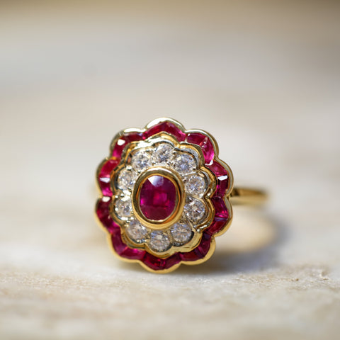 Bague « Marguerite » - Or Jaune - Diamants et Rubis