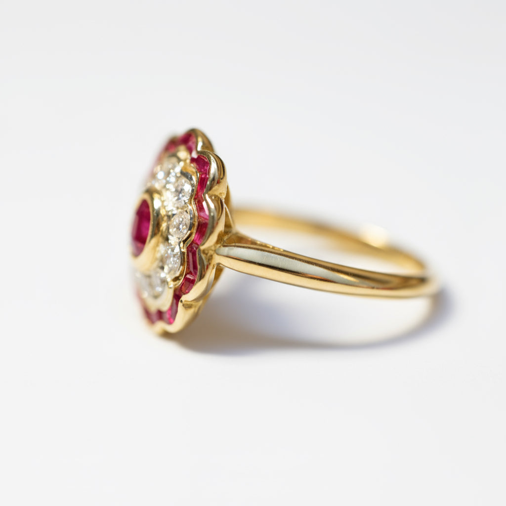 Bague Marguerite - Or Jaune - Diamants et Rubis