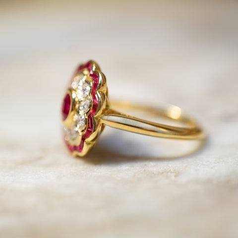 Bague « Marguerite » - Or Jaune - Diamants et Rubis