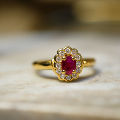 Bague Marguerite Or jaune - Diamants et Rubis