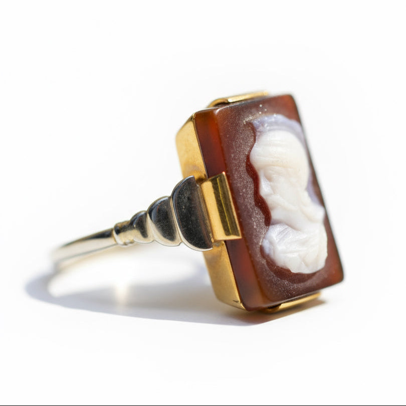 Bague Vintage - Or Jaune et Blanc - Camée Agate