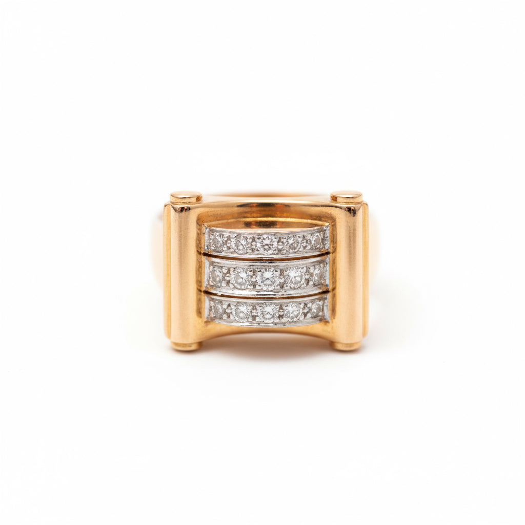 Bague Tank - Or Jaune et Diamants - Année 40