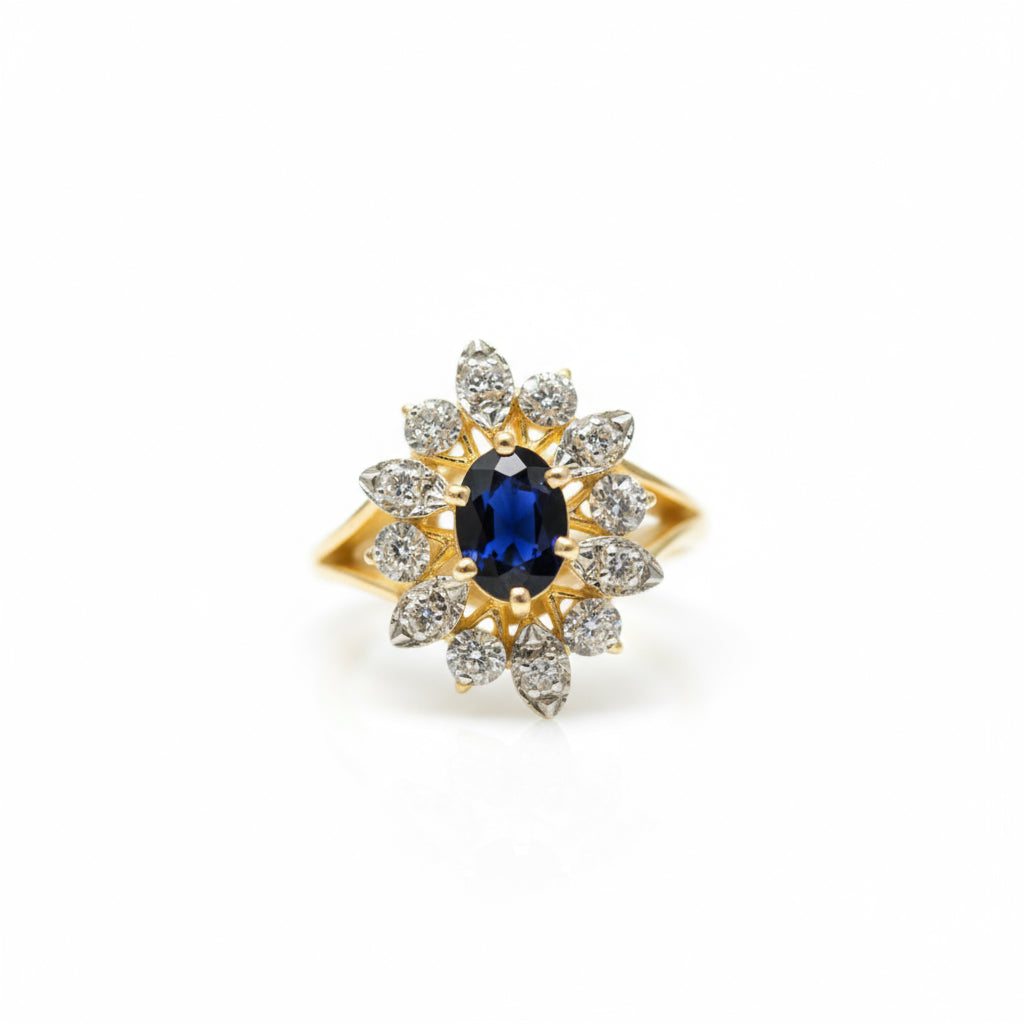 Marguerite Ring - Yellow Gold - Sapphire and Diamonds