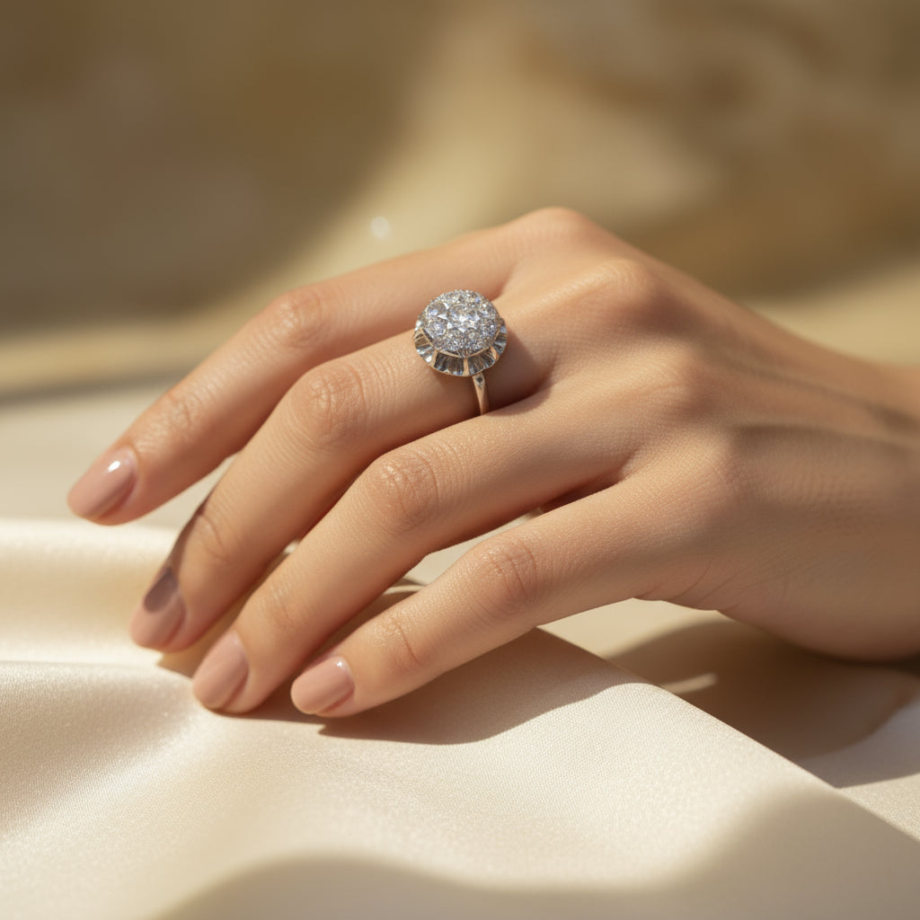 Bague Vintage  Or Blanc et Diamants - Année 60