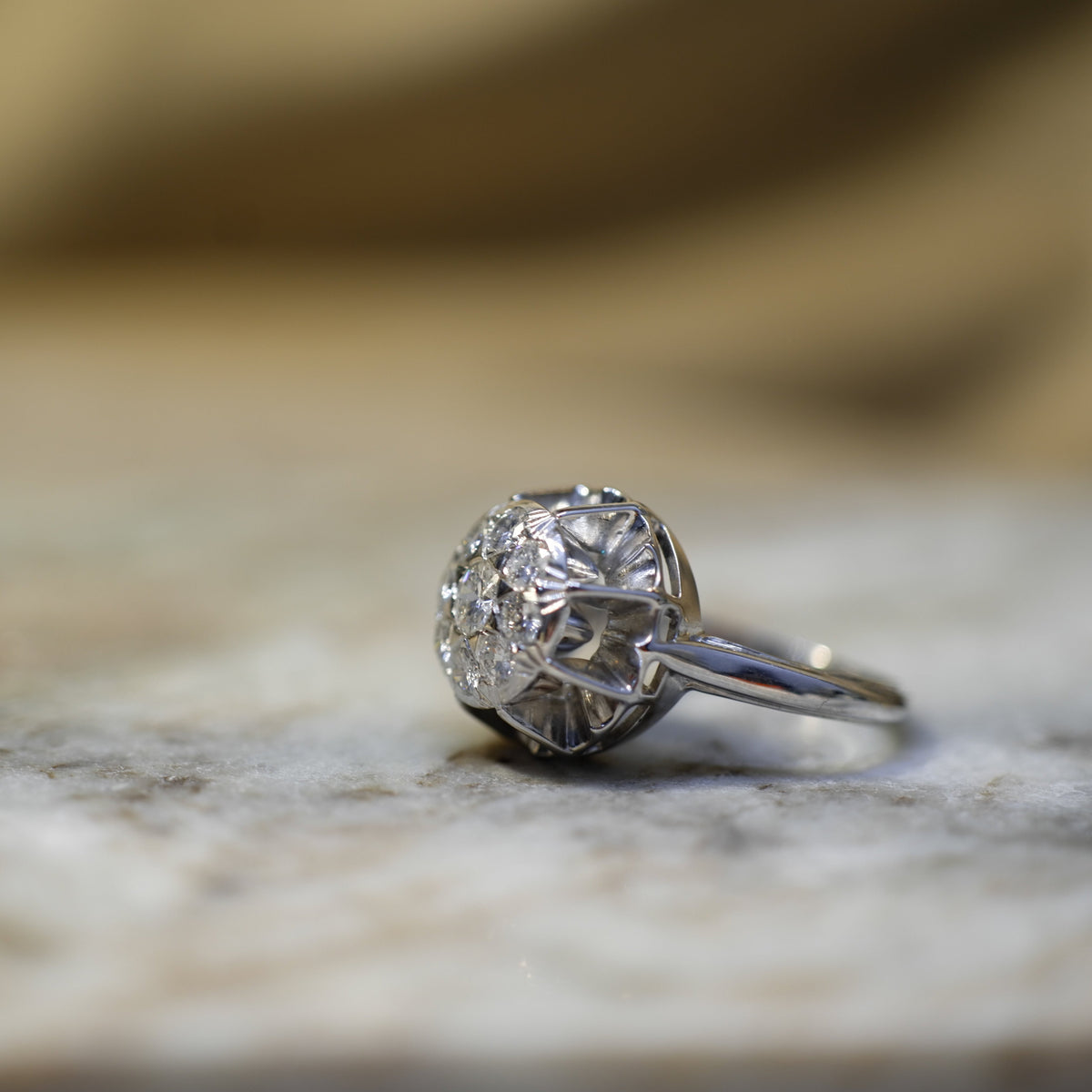 Bague Vintage  Or Blanc et Diamants - Année 60