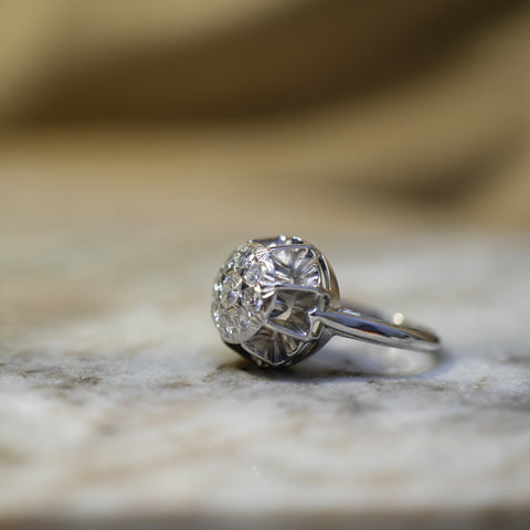 Bague Vintage  Or Blanc et Diamants - Année 60