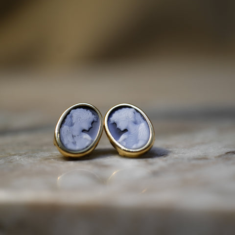 Boucles D’oreilles Camée Bleu - Or Jaune