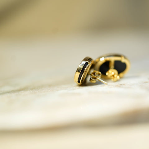 Boucles D’oreilles Camée Bleu - Or Jaune
