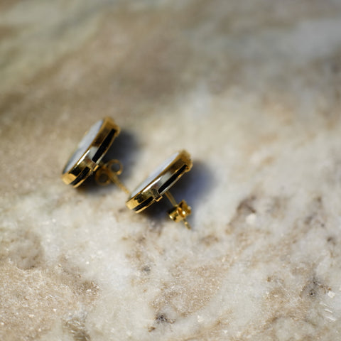 Boucles D’oreilles Camée Bleu - Or Jaune