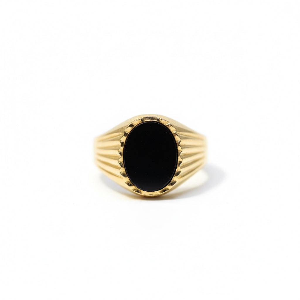 Bague Chevalière - Or Jaune et Onyx