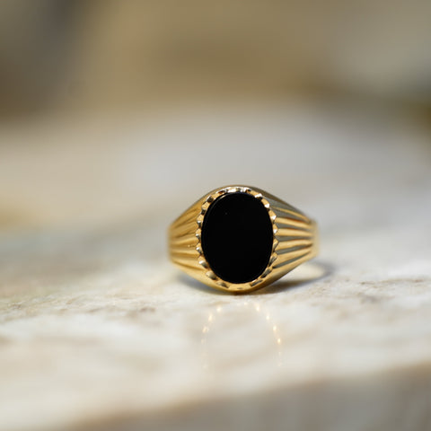 Bague Chevalière - Or Jaune et Onyx