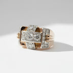 Tank Ring - Yellow Gold and Platinum - 2 Carat Diamonds