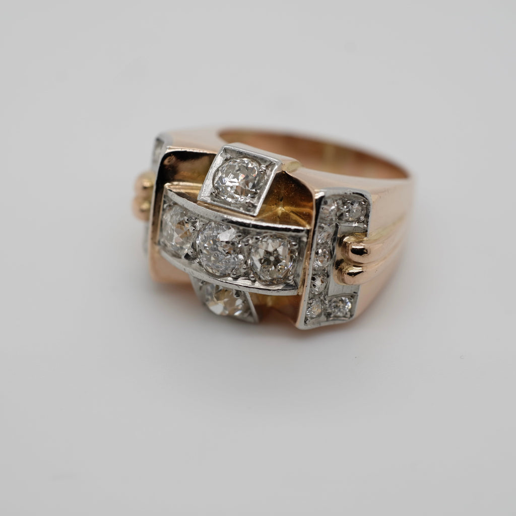 Tank Ring - Yellow Gold and Platinum - 2 Carat Diamonds