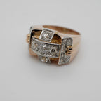 Tank Ring - Yellow Gold and Platinum - 2 Carat Diamonds
