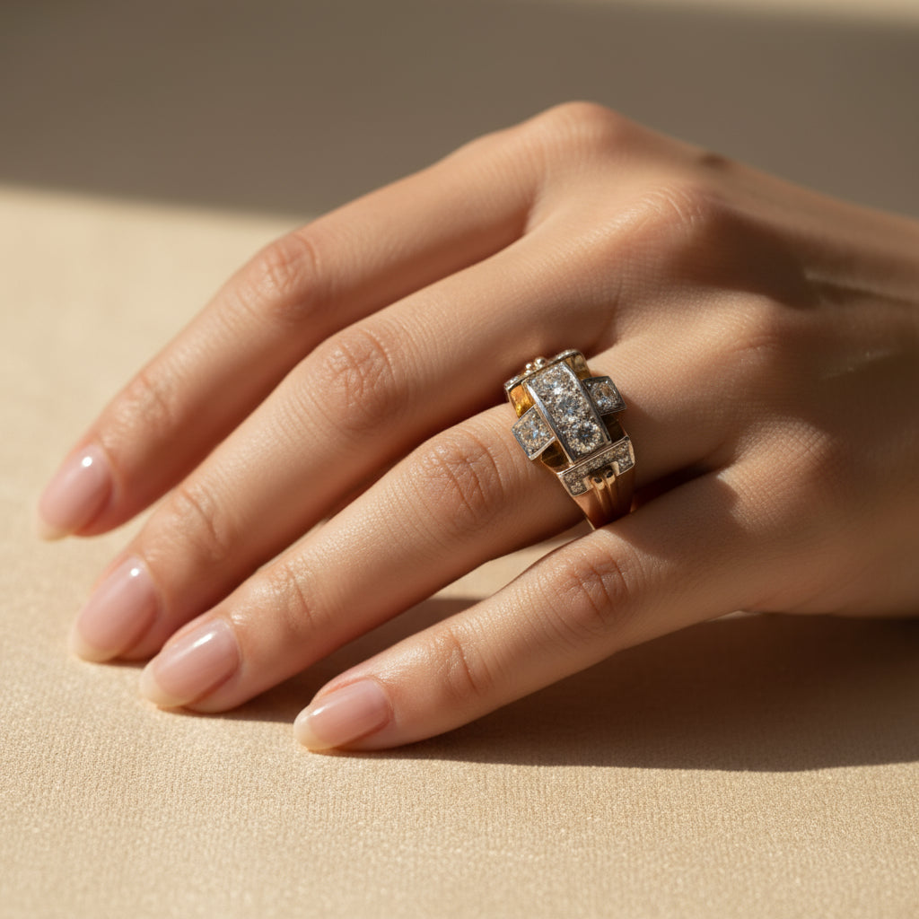 Bague Tank - Or jaune et Platine - Diamants 2 carats