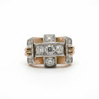 Tank Ring - Yellow Gold and Platinum - 2 Carat Diamonds