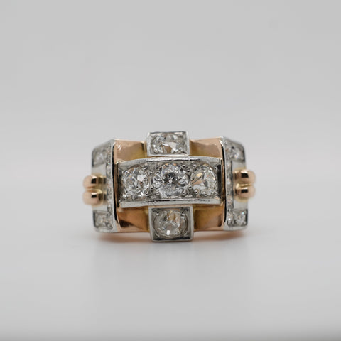 Bague Tank - Or jaune et Platine - Diamants 2 carats