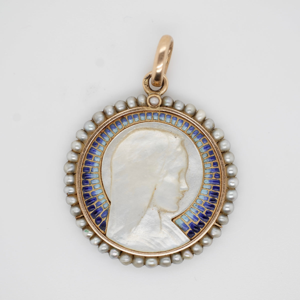 Médaille Ancienne - Or jaune - Vierge Marie - Nacre