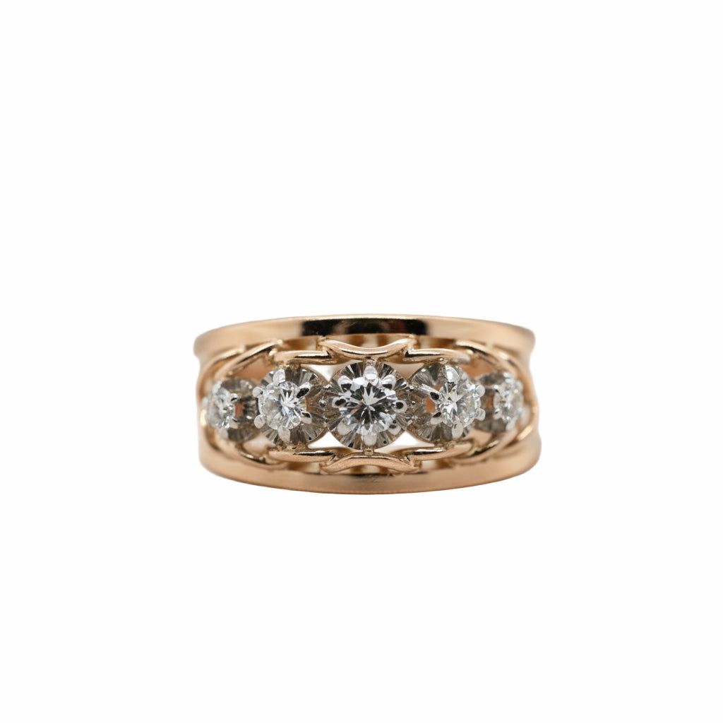 Bague Vintage Or Rose et Platine - Diamants