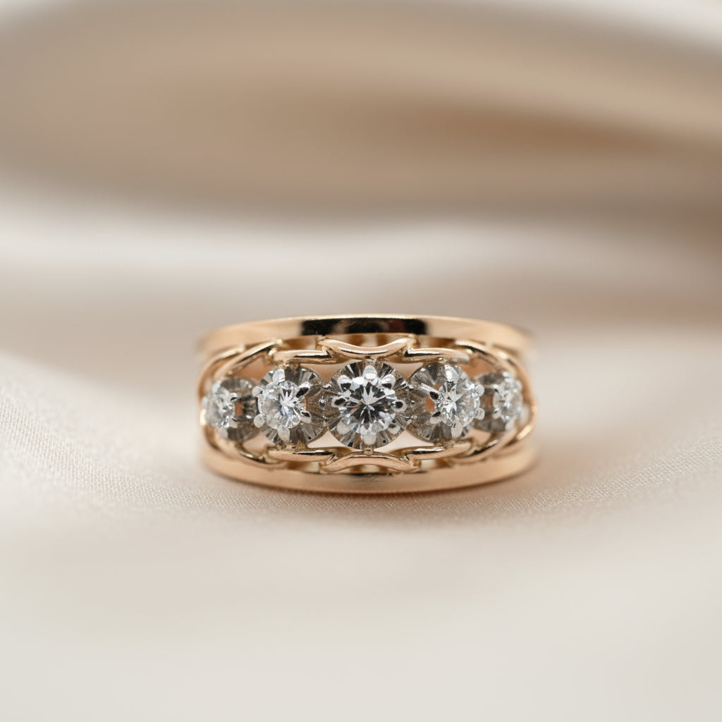 Bague Vintage Or Rose et Platine - Diamants