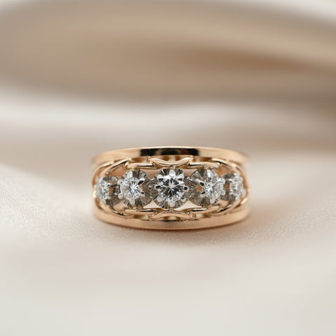 Bague Vintage Or Rose et Platine - Diamants