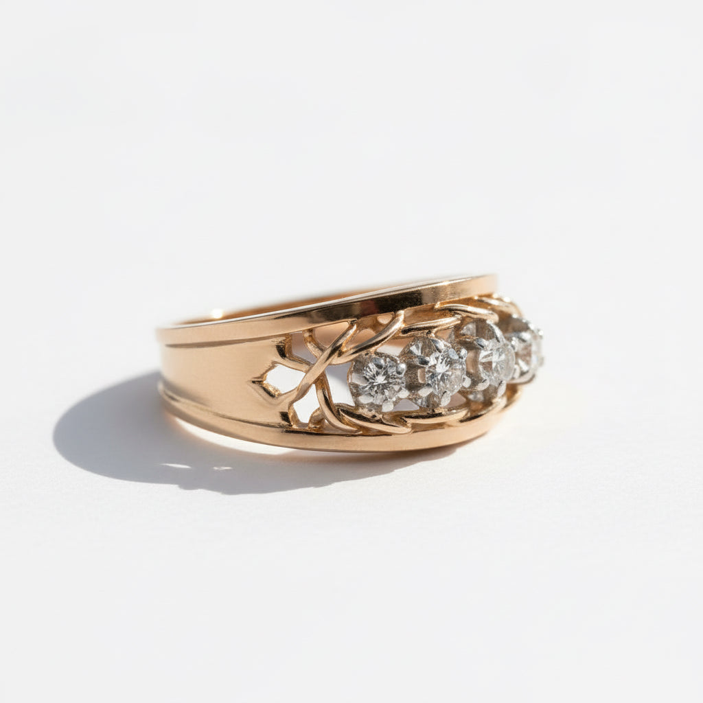 Bague Vintage Or Rose et Platine - Diamants