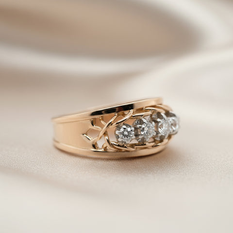 Bague Vintage Or Rose et Platine - Diamants