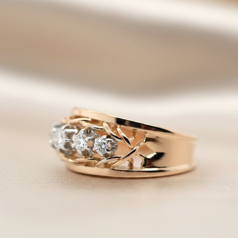 Bague Vintage Or Rose et Platine - Diamants