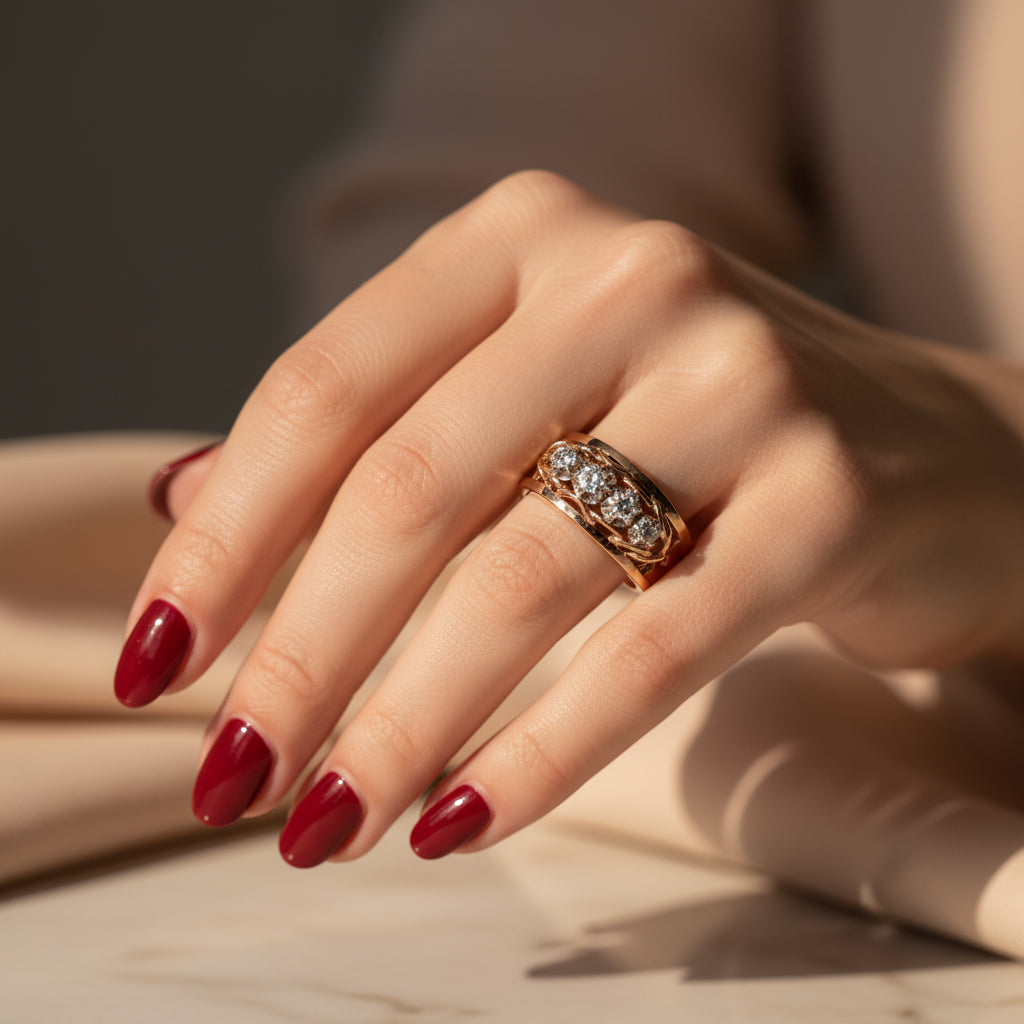 Bague Vintage Or Rose et Platine - Diamants