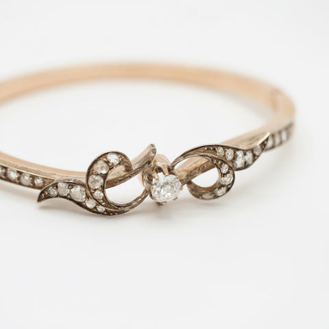 Bracelet Jonc Ancien - Or rose et diamants