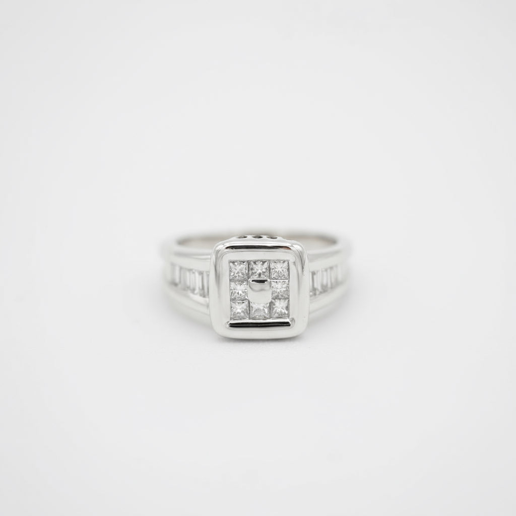 Bague Carré - Or Blanc - Diamants Baguette