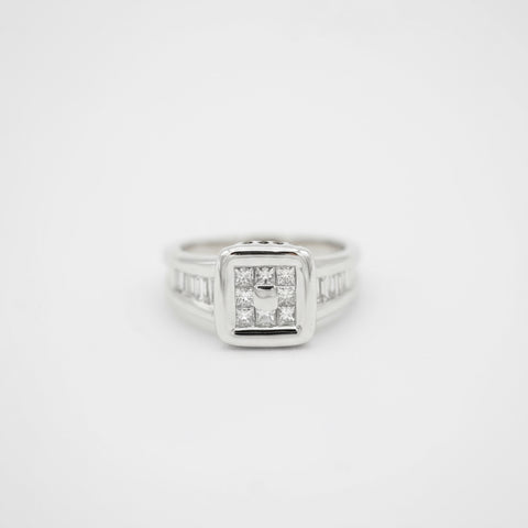 Bague Carré - Or Blanc - Diamants Baguette