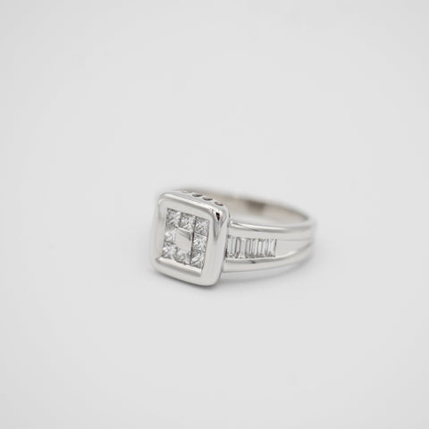 Bague Carré - Or Blanc - Diamants Baguette