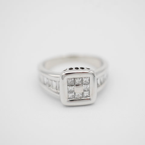 Bague Carré - Or Blanc - Diamants Baguette