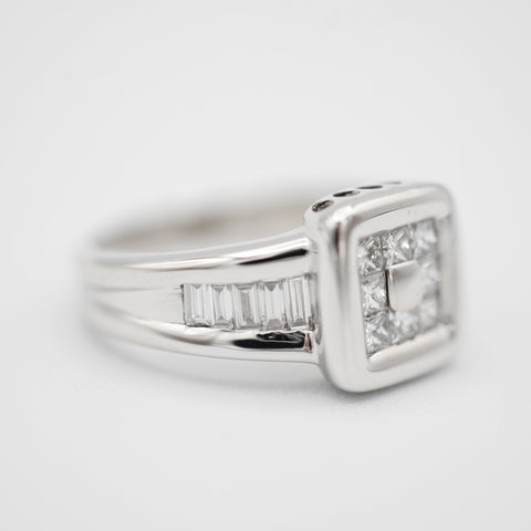Bague Carré - Or Blanc - Diamants Baguette